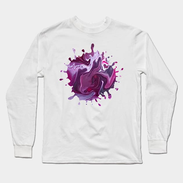 Bright Purple Acrylic Pour Painting Long Sleeve T-Shirt by Designs_by_KC